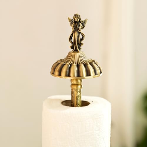 Home Bathroom Paper Towel Dispenser - Antique-Style Brass Angel-Topped Countertop Paper Towel