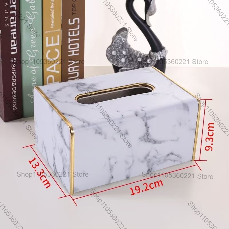 Home Bathroom Paper Towel Dispenser - Luxury Marble Texture PU Leather Tissue
