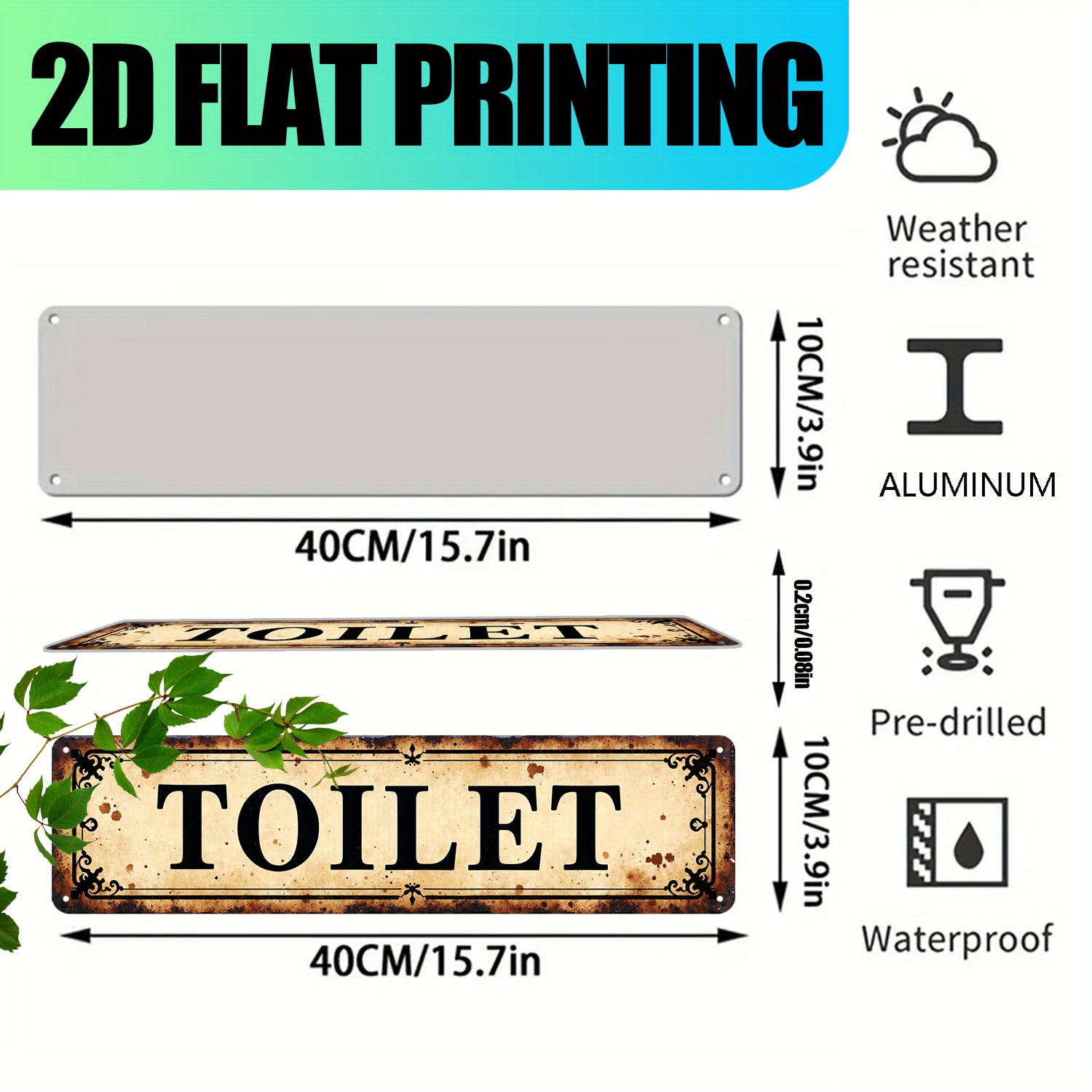 2D Flat, Vintage Aluminum Wall - Home Bathroom Wall Decor avis et prix