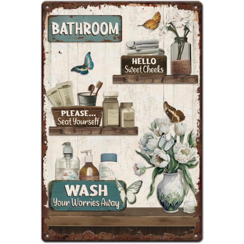Bathroom Floral Tin Signs Vint - Home Bathroom Wall Decor avis et prix