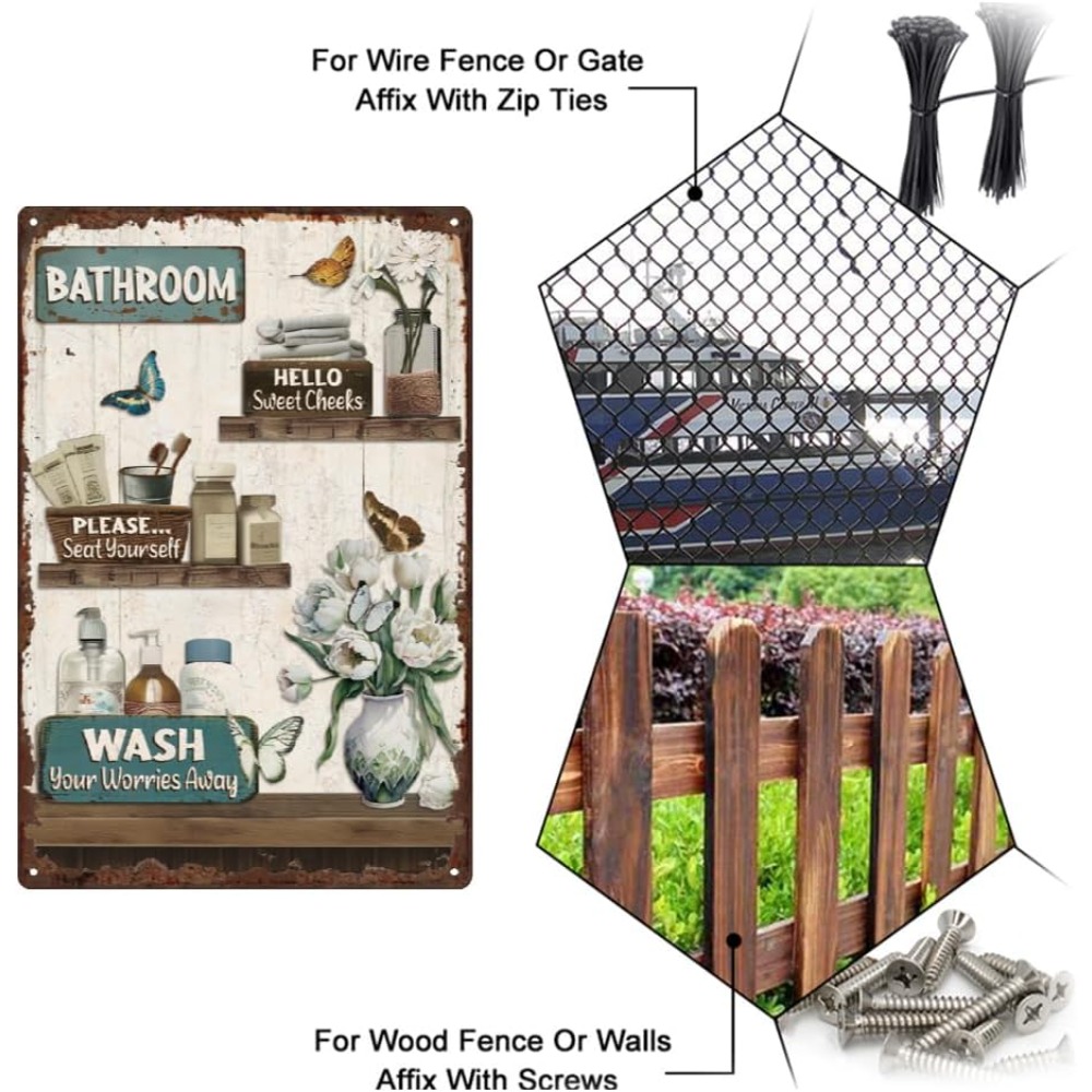 Bathroom Floral Tin Signs Vint - Home Bathroom Wall Decor avis et prix
